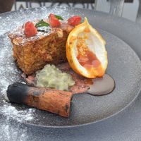 Carrot cake with passionfruit, grapefruit and caramel at Le Ambrosia in New Delhi