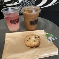 Vegan cookie, cold brew with macadamia mylk, and lemonade at Ground Central in New York City