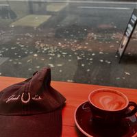 Oat flat white + hat  at Stumptown Coffee Roasters - Downtown in Portland