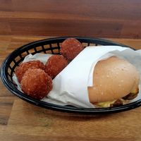 Pumpkin arancini and cheeseburger at Vego's in Charlestown