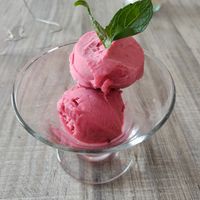 Red berries ice cream. at Lenteja Express - Centro in Medellin