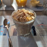 Cherry bakewell overnight oats at The Miggi Vegan Guesthouse in Paignton