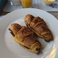 Warm bacon and cheese croissant at The Miggi Vegan Guesthouse in Paignton