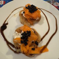 Blini with soused carrot and seaweed - better than the “real” thing  at The Miggi Vegan Guesthouse in Paignton