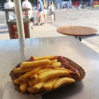 Churrywurst with fries at WITTY'S Bio Currywurst am Wittenbergplatz - Kiosk in Berlin