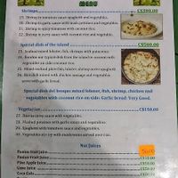 Menu at Rest El Bosque in Corn Islands