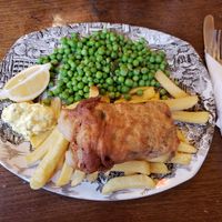Tofush and Chips... delicious! at Norman's Coach and Horses in London