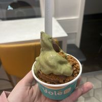 Chocolate ice cream with pistachio crème and Biscoff crumbs   at Yolé in London