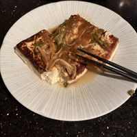 Tofu steaks! Had taken a bite before remembering to take a picture haha   at Arigato Sushi in Santa Barbara