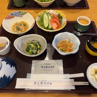 vegan breakfast - unfortunately I found that the natto's sauce packet contained fish stock, so I didn't use it. I put soy sauce in it instead. at Ōwani Onsen Fujiya Hotel in Owani