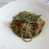 Spaghetti with vegan pesto and tomatoes   at Gusto Rosso in Vicenza