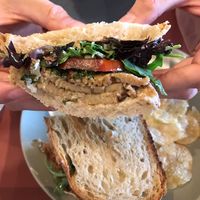 Sándwich de arrachera de seitan y chinichurri   at Buen Confidente in Merida