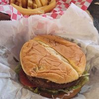 Impossible burger with fries at Burger Inn in Melbourne