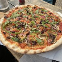 Veggie pizza (which is vegan)  at beertime in Athens