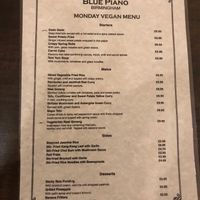 Ask for the vegan menu in November 2018 at Blue Piano in Birmingham
