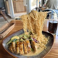 Flying noodles with duck   at Umi Vegan in Berlin