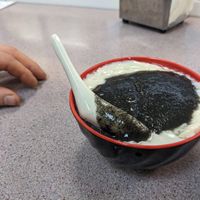 Soy pudding with black sesame paste at Excellent Tofu & Snacks in Richmond