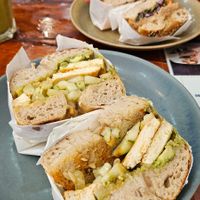 Miso tofu bagel and jackfruit bagel   at The Bagel in Koh Samui