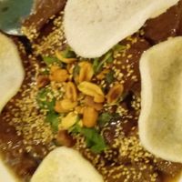 Tamarind vegan beef. Too sweet for my taste. My least fav dish of the 4.  at Veggie Today in Concord