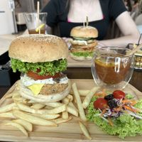 Lions mane burger with fries (combo)  at nomVnom Cafe in Johor Bahru