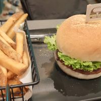 Burger and fries at nomVnom Cafe in Johor Bahru