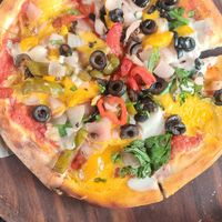 Vegan Mediterranean pizza at URU Brewpark in Bangalore