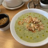 Soup with nuts on top at Alma Kitchen & Coffee in Tangier