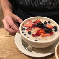 Oatmeal with berries and maple syrup  at Le Pain Quotidien - 40th St in New York City