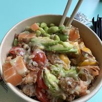 Poke fake salmon  at Fusho in Milan