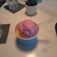 Dragon fruit and mango sorbet at Gelato Del Lao in Luang Prabang
