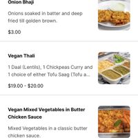 Vegan Menu  at Husna's Indian Kitchen in Cheltenham