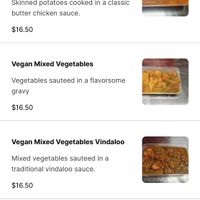 Vegan Menu  at Husna's Indian Kitchen in Cheltenham