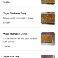 Vegan Menu  at Husna's Indian Kitchen in Cheltenham