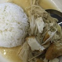 Golden needle mushroom with tofu and rice  at Tib Khao in Luang Prabang