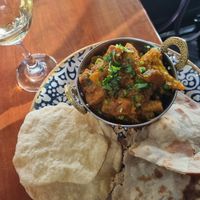 Vegetable vindaloo with roti & pappadams at The Golden Elephant in Berri