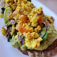 GF Avocado Toast with Tofu Scramble at Cafe Gratitude in Venice