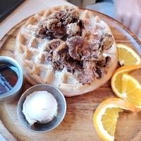 Chick'n and waffles at Cafe Gratitude in Venice