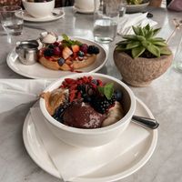 Açaí bowl and waffle at brunch   at Cafe Gratitude in Venice