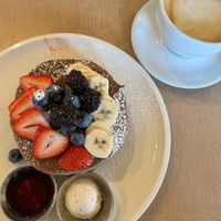 Vegan Pancakes and Soy Latte at Cafe Gratitude in Venice