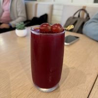 I AM PLENTIFUL 
 cranberry, pomegranate, beet, grape, carrot, apple, ginger  at Cafe Gratitude in Venice