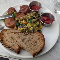 Tofu scramble with toast and potatoes at Cafe Gratitude in Venice