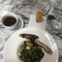 I am trusting (bbq tempeh scramble) , I am courageous (coffee), I am brave (immune health wellness shot)  at Cafe Gratitude in Venice