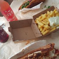 vegan bosna, fries with vegan truffle mayo & vegan kraut hot dog at Speisekammer in Vienna