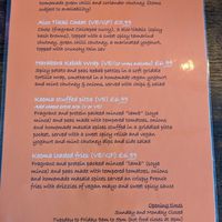 Menu at Chai Village in Manchester