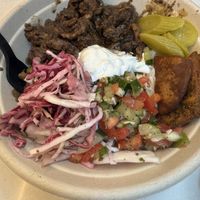 Plant rice bowl.  I’d reconfirm that the included “cucumber tzatziki” is truly vegan. The counter lady said it was    at Falafel Inc in Washington