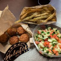 Falafel, 1/3 of zatar fries order, Pali salad at Falafel Inc in Washington