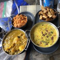 2 curries from our vegan platter for 2, a malayan and a coconut   at Cape To Cairo in Shildon