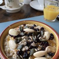 Start off the meal with creamy Scottish overnight oats including bespoke fixins such as their homemade whisky marmalade (divine), nuts, seeds, and fruit.   at Blaeberry House in Inverness