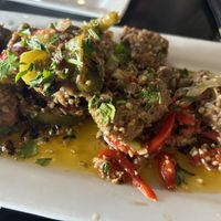 Vegan sausage and peppers   at Sebastian's Ale and Whiskey House in Lombard