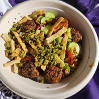 Greens and Grains Bowl 
(extra falafel, veggies, pita crisps, balsamic date vinaigrette and lemon herb tahini) at CAVA in Webster